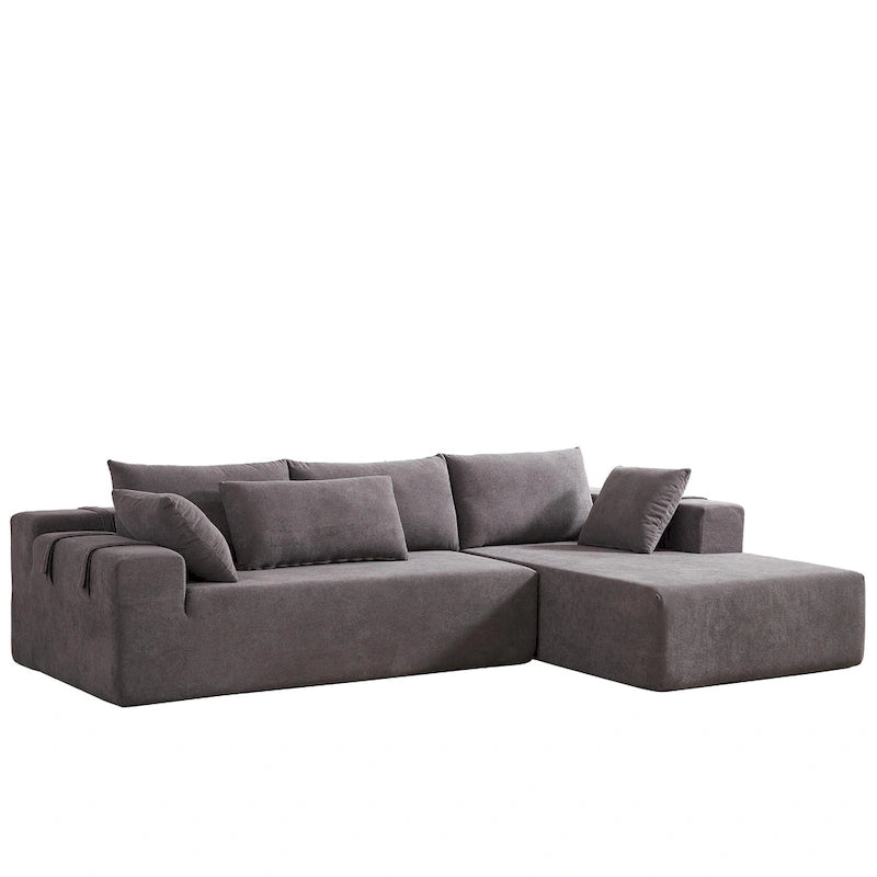 108 Chenille Modulares L-förmiges Ecksofa mit 6 Kissen, umbaubare Récamiere