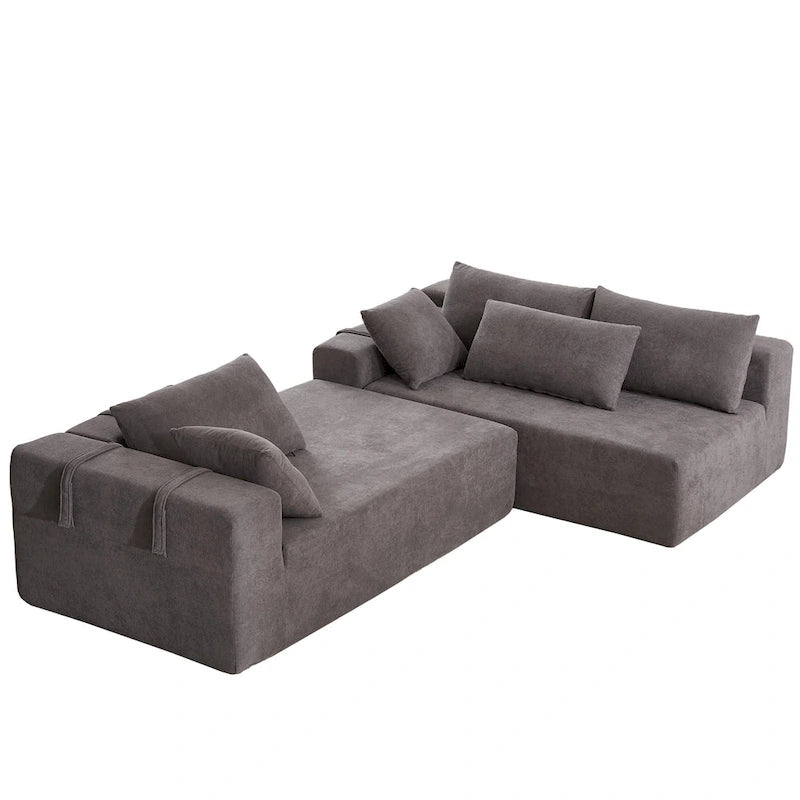 108 Chenille Modulares L-förmiges Ecksofa mit 6 Kissen, umbaubare Récamiere