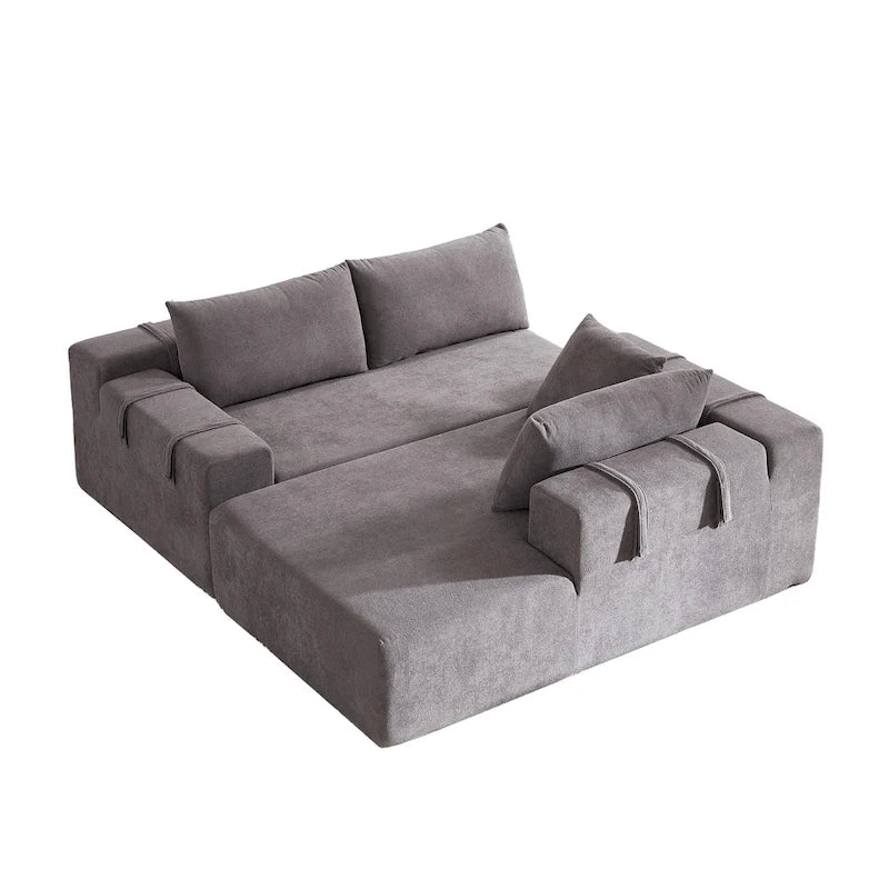 108 Chenille Modulares L-förmiges Ecksofa mit 6 Kissen, umbaubare Récamiere