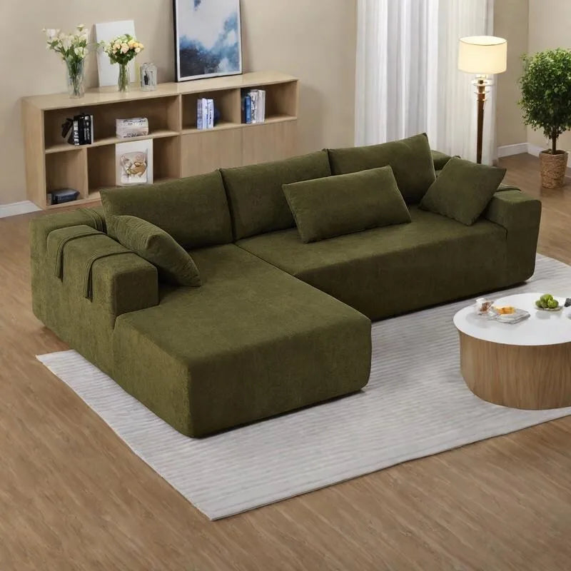 108 Chenille Modulares L-förmiges Ecksofa mit 6 Kissen, umbaubare Récamiere