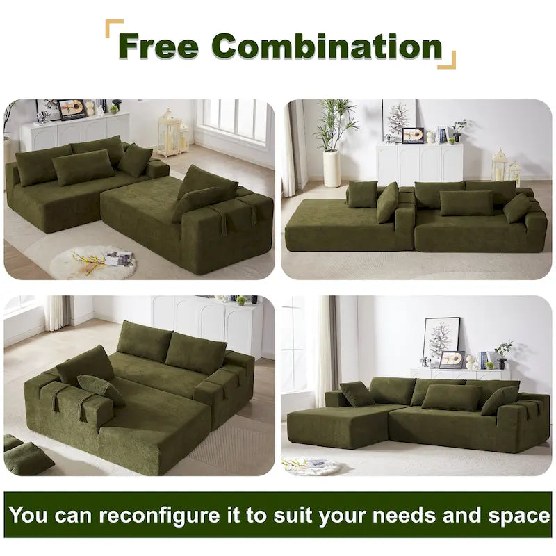 108 Chenille Modulares L-förmiges Ecksofa mit 6 Kissen, umbaubare Récamiere