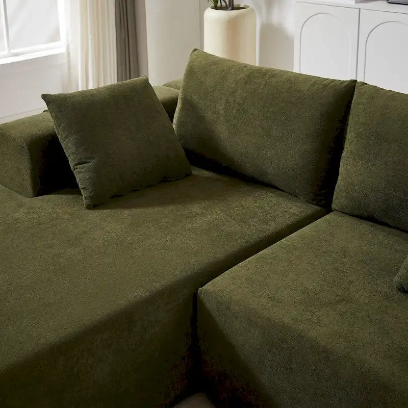 108 Chenille Modulares L-förmiges Ecksofa mit 6 Kissen, umbaubare Récamiere