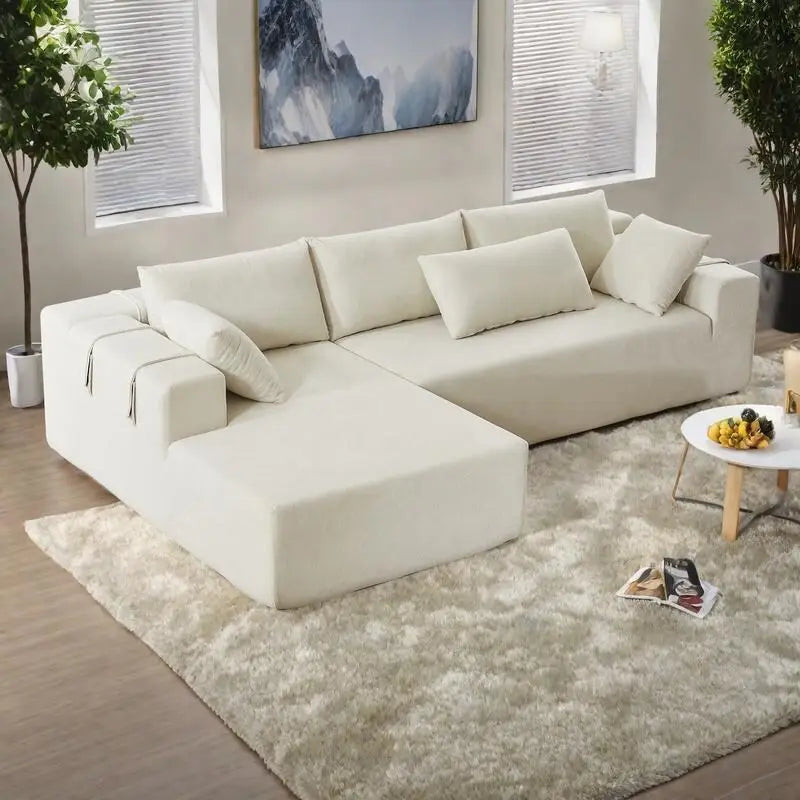 108 Chenille Modulares L-förmiges Ecksofa mit 6 Kissen, umbaubare Récamiere