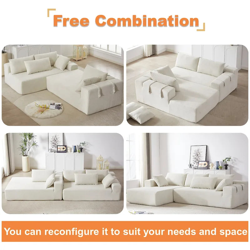108 Chenille Modulares L-förmiges Ecksofa mit 6 Kissen, umbaubare Récamiere