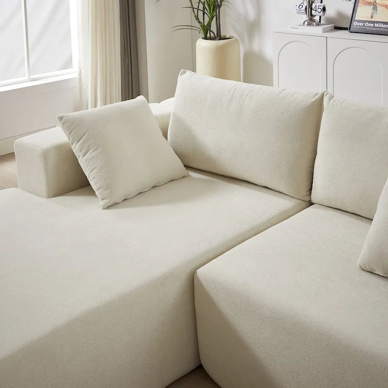 108 Chenille Modulares L-förmiges Ecksofa mit 6 Kissen, umbaubare Récamiere