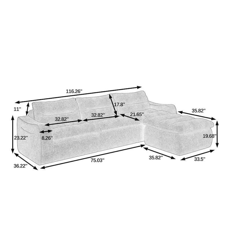 116.26 Modulares Schaumstoff-Ecksofa mit freier Kombination, kein Aufbau erforderlich & ergonomischer Unterstützung (4/6-Sitzer-Optionen)
