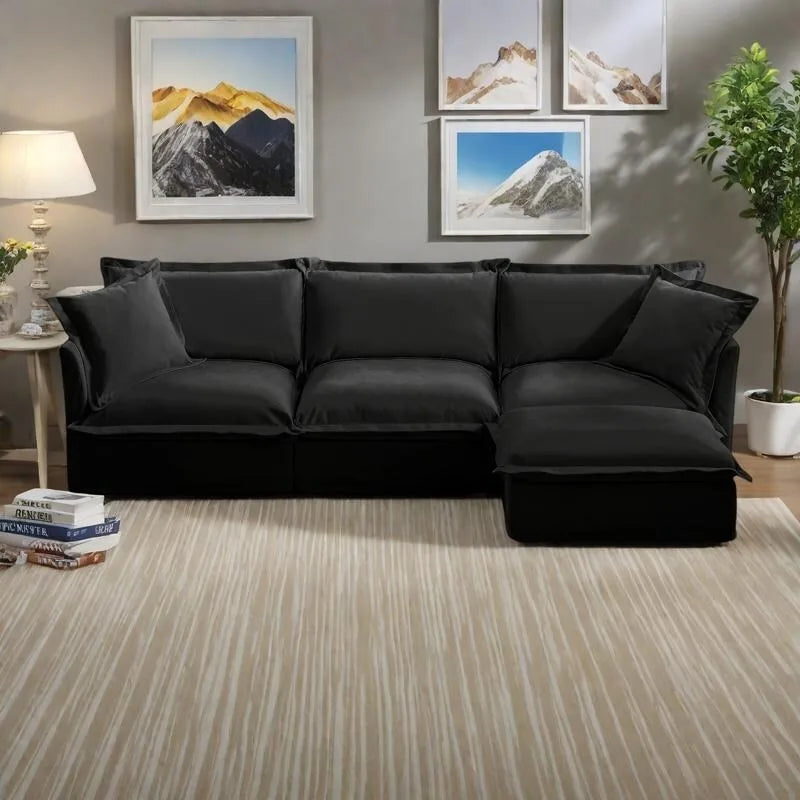 120 Chenille L-förmiges Sektionalsofa mit umwandelbarem Ottoman & 2 Kissen und 3-Sitzer Cloud Sofa