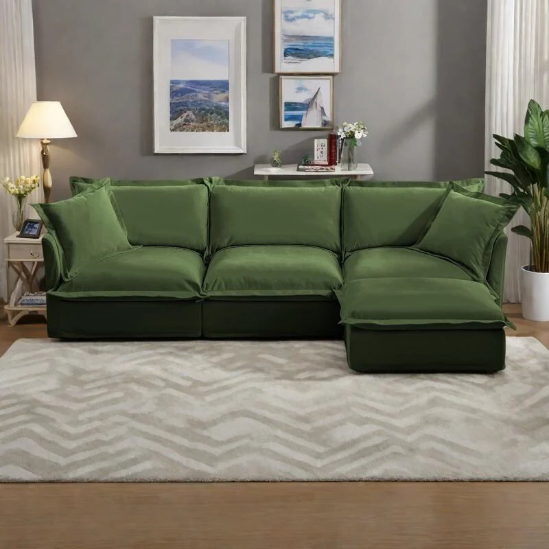 120 Chenille L-förmiges Sektionalsofa mit umwandelbarem Ottoman & 2 Kissen und 3-Sitzer Cloud Sofa