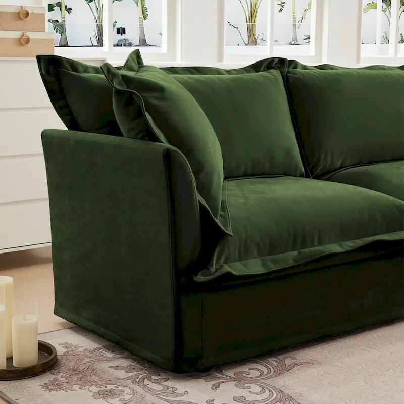 120 Chenille L-förmiges Sektionalsofa mit umwandelbarem Ottoman & 2 Kissen und 3-Sitzer Cloud Sofa
