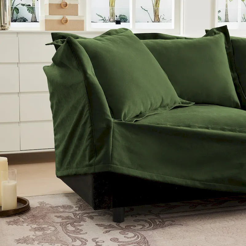 120 Chenille L-förmiges Sektionalsofa mit umwandelbarem Ottoman & 2 Kissen und 3-Sitzer Cloud Sofa