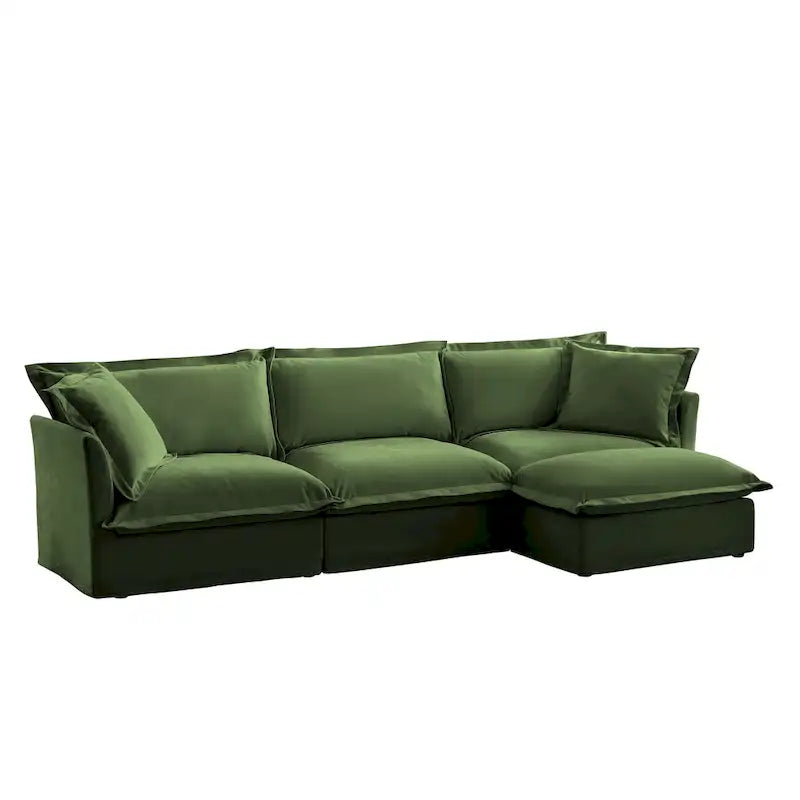 120 Chenille L-förmiges Sektionalsofa mit umwandelbarem Ottoman & 2 Kissen und 3-Sitzer Cloud Sofa