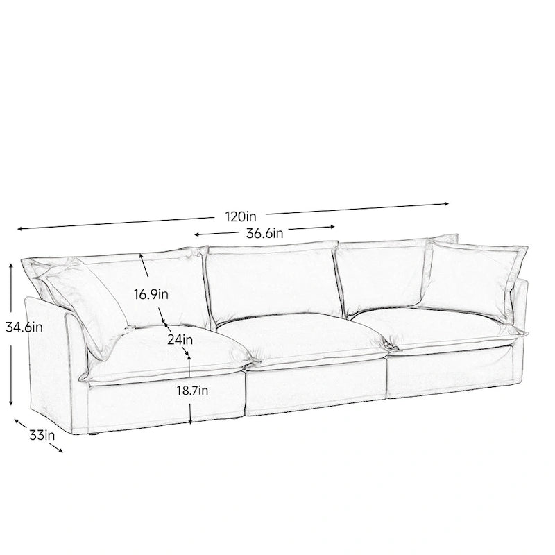 120 Chenille L-förmiges Sektionalsofa mit umwandelbarem Ottoman & 2 Kissen und 3-Sitzer Cloud Sofa