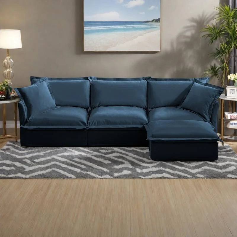 120 Chenille L-förmiges Sektionalsofa mit umwandelbarem Ottoman & 2 Kissen und 3-Sitzer Cloud Sofa