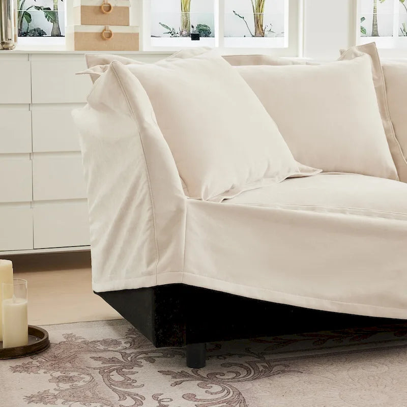 120 Chenille L-förmiges Sektionalsofa mit umwandelbarem Ottoman & 2 Kissen und 3-Sitzer Cloud Sofa