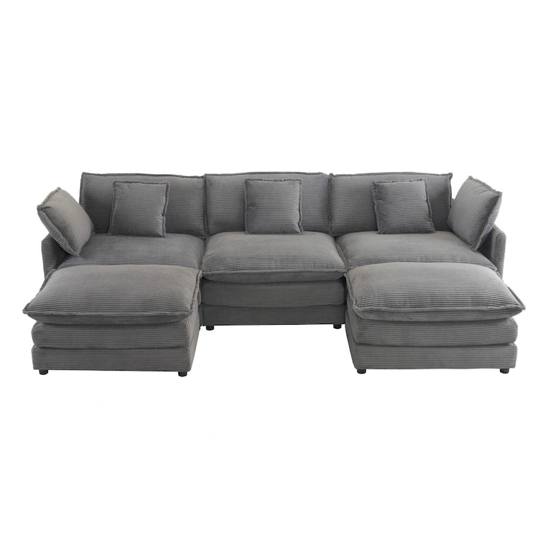 Modulares Sofa, gepolstertes Cord-L-förmiges Sektionssofa mit seitlichen Aufbewahrungstaschen und beweglichem Ottoman