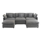 Modulares Sofa, gepolstertes Cord-L-förmiges Sektionssofa mit seitlichen Aufbewahrungstaschen und beweglichem Ottoman