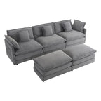 Modulares Sofa, gepolstertes Cord-L-förmiges Sektionssofa mit seitlichen Aufbewahrungstaschen und beweglichem Ottoman