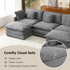 Modulares Sofa, gepolstertes Cord-L-förmiges Sektionssofa mit seitlichen Aufbewahrungstaschen und beweglichem Ottoman