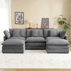 Modulares Sofa, gepolstertes Cord-L-förmiges Sektionssofa mit seitlichen Aufbewahrungstaschen und beweglichem Ottoman