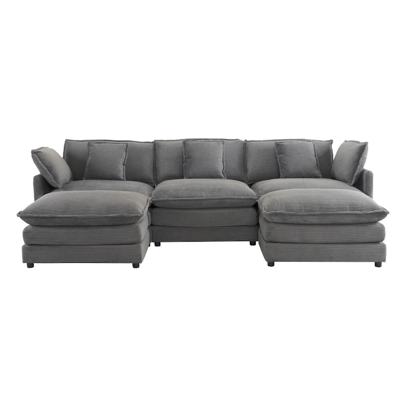 Modulares Sofa, gepolstertes Cord-L-förmiges Sektionssofa mit seitlichen Aufbewahrungstaschen und beweglichem Ottoman