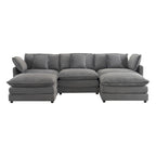 Modulares Sofa, gepolstertes Cord-L-förmiges Sektionssofa mit seitlichen Aufbewahrungstaschen und beweglichem Ottoman
