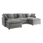 Modulares Sofa, gepolstertes Cord-L-förmiges Sektionssofa mit seitlichen Aufbewahrungstaschen und beweglichem Ottoman