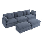 Modulares Sofa, gepolstertes Cord-L-förmiges Sektionssofa mit seitlichen Aufbewahrungstaschen und beweglichem Ottoman