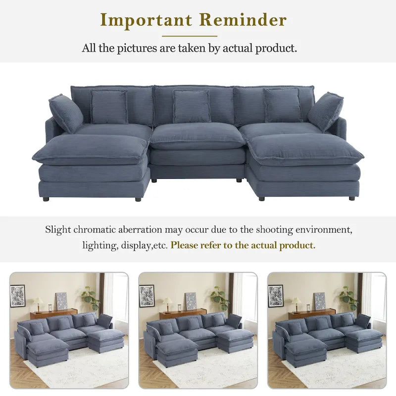 Modulares Sofa, gepolstertes Cord-L-förmiges Sektionssofa mit seitlichen Aufbewahrungstaschen und beweglichem Ottoman