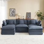 Modulares Sofa, gepolstertes Cord-L-förmiges Sektionssofa mit seitlichen Aufbewahrungstaschen und beweglichem Ottoman