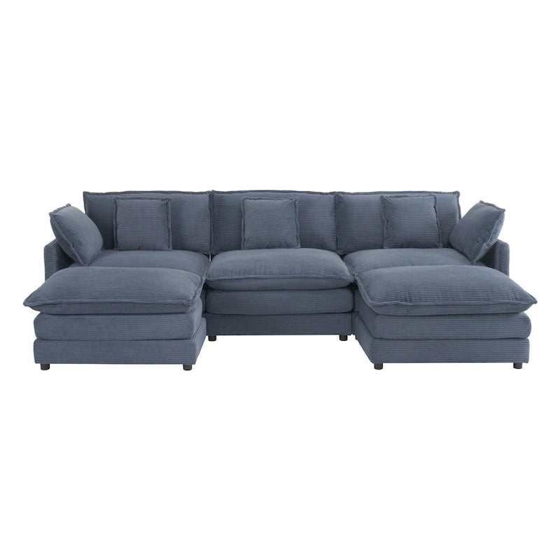 Modulares Sofa, gepolstertes Cord-L-förmiges Sektionssofa mit seitlichen Aufbewahrungstaschen und beweglichem Ottoman