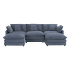 Modulares Sofa, gepolstertes Cord-L-förmiges Sektionssofa mit seitlichen Aufbewahrungstaschen und beweglichem Ottoman