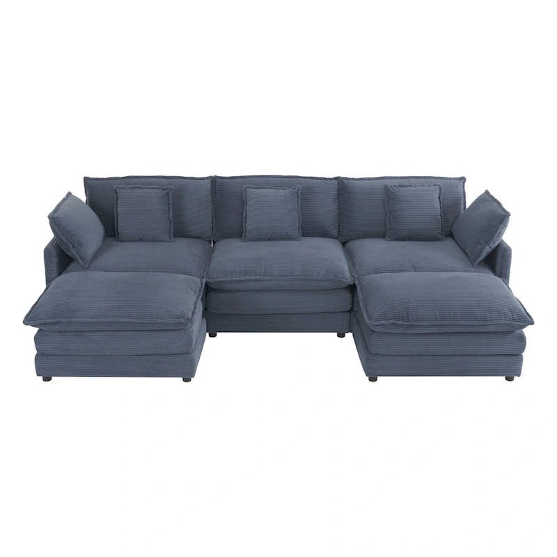 Modulares Sofa, gepolstertes Cord-L-förmiges Sektionssofa mit seitlichen Aufbewahrungstaschen und beweglichem Ottoman