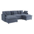 Modulares Sofa, gepolstertes Cord-L-förmiges Sektionssofa mit seitlichen Aufbewahrungstaschen und beweglichem Ottoman