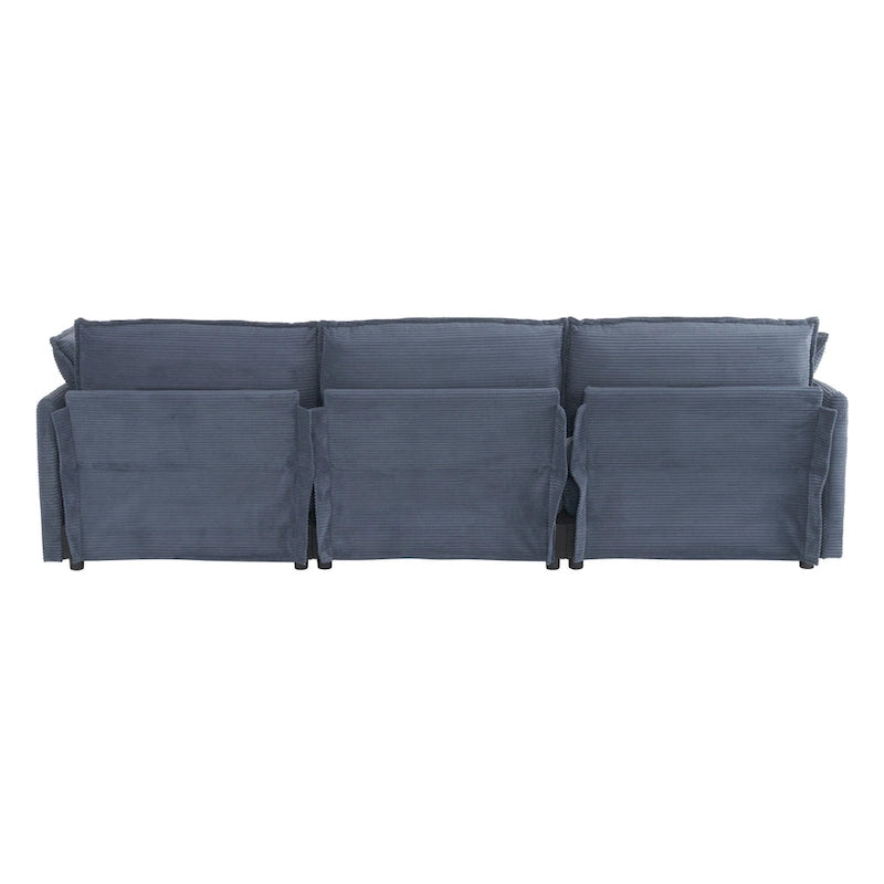 Modulares Sofa, gepolstertes Cord-L-förmiges Sektionssofa mit seitlichen Aufbewahrungstaschen und beweglichem Ottoman