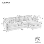 Schnittsofa mit beweglichem Ottoman Corduroy L-förmiges Polstersofa mit tiefer Sitzfläche, Lordosenkissen und Seitentaschen