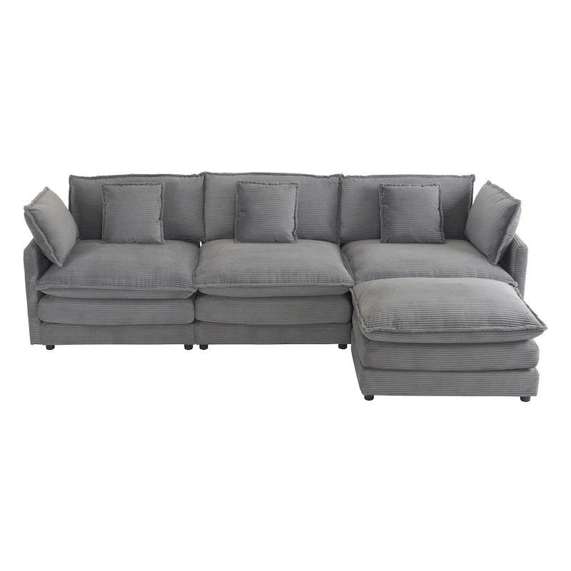 Schnittsofa mit beweglichem Ottoman Corduroy L-förmiges Polstersofa mit tiefer Sitzfläche, Lordosenkissen und Seitentaschen