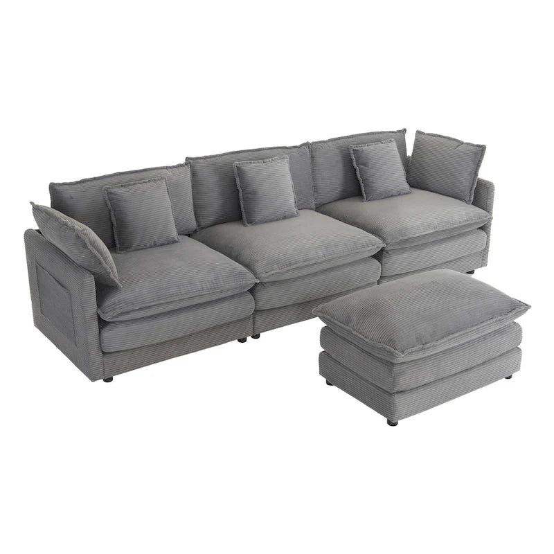 Schnittsofa mit beweglichem Ottoman Corduroy L-förmiges Polstersofa mit tiefer Sitzfläche, Lordosenkissen und Seitentaschen