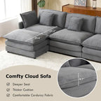 Schnittsofa mit beweglichem Ottoman Corduroy L-förmiges Polstersofa mit tiefer Sitzfläche, Lordosenkissen und Seitentaschen