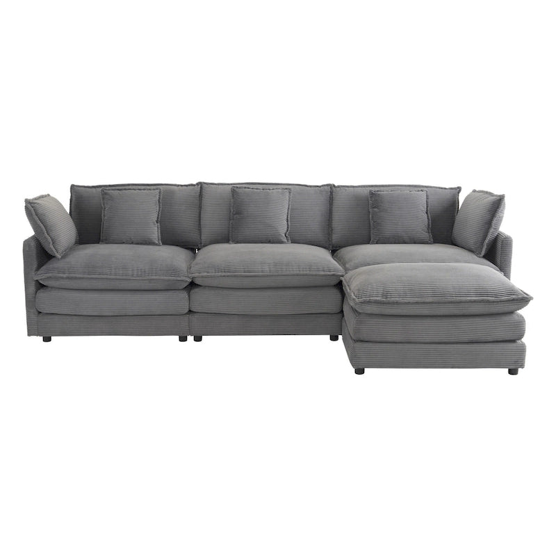 Schnittsofa mit beweglichem Ottoman Corduroy L-förmiges Polstersofa mit tiefer Sitzfläche, Lordosenkissen und Seitentaschen