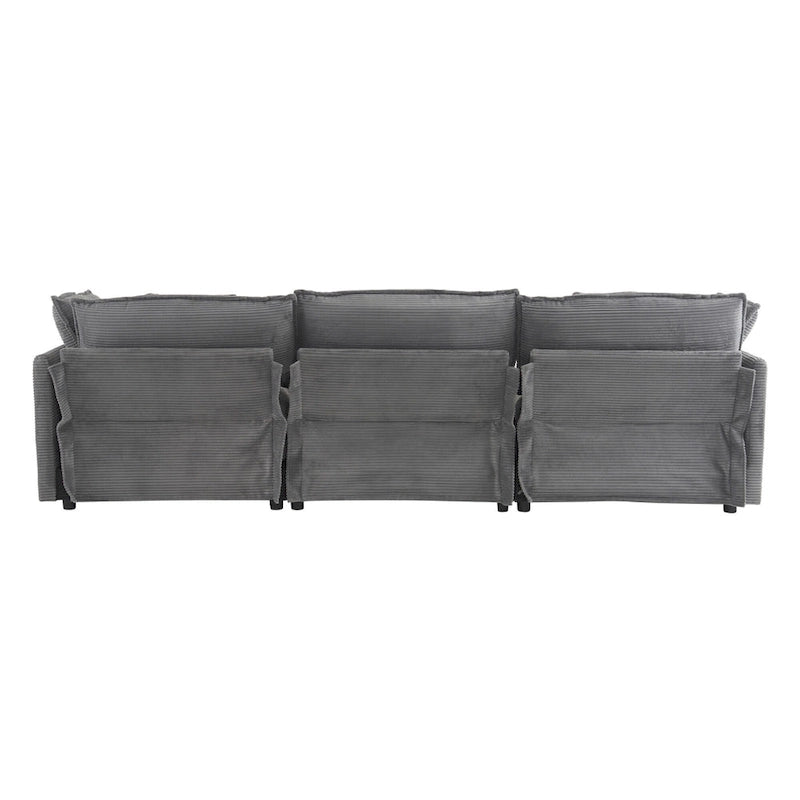 Schnittsofa mit beweglichem Ottoman Corduroy L-förmiges Polstersofa mit tiefer Sitzfläche, Lordosenkissen und Seitentaschen