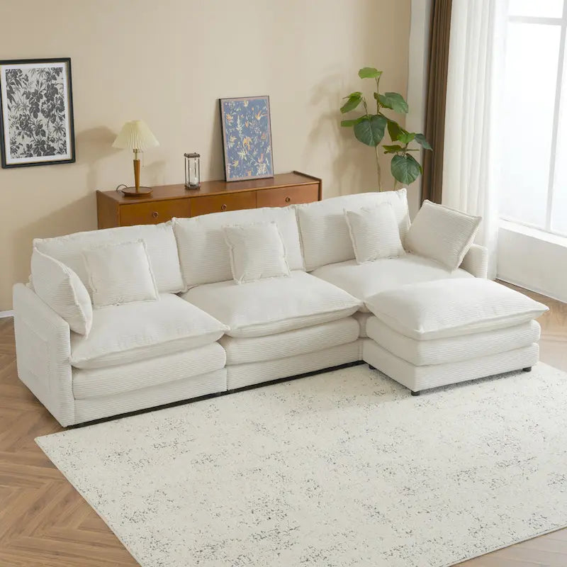 Schnittsofa mit beweglichem Ottoman Corduroy L-förmiges Polstersofa mit tiefer Sitzfläche, Lordosenkissen und Seitentaschen