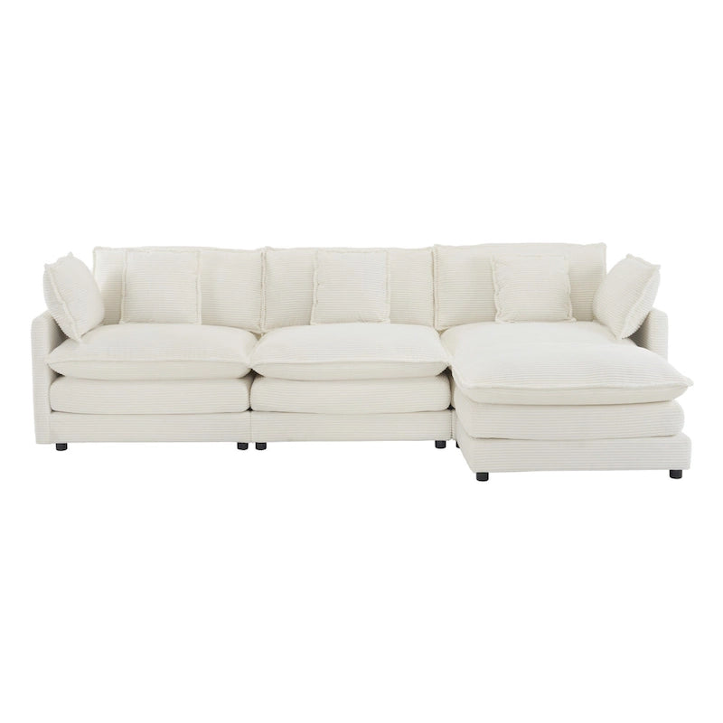 Schnittsofa mit beweglichem Ottoman Corduroy L-förmiges Polstersofa mit tiefer Sitzfläche, Lordosenkissen und Seitentaschen