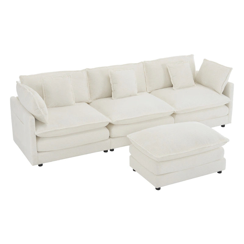 Schnittsofa mit beweglichem Ottoman Corduroy L-förmiges Polstersofa mit tiefer Sitzfläche, Lordosenkissen und Seitentaschen