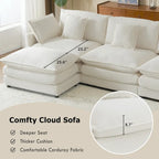 Schnittsofa mit beweglichem Ottoman Corduroy L-förmiges Polstersofa mit tiefer Sitzfläche, Lordosenkissen und Seitentaschen