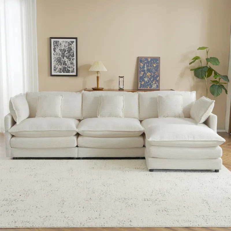 Schnittsofa mit beweglichem Ottoman Corduroy L-förmiges Polstersofa mit tiefer Sitzfläche, Lordosenkissen und Seitentaschen