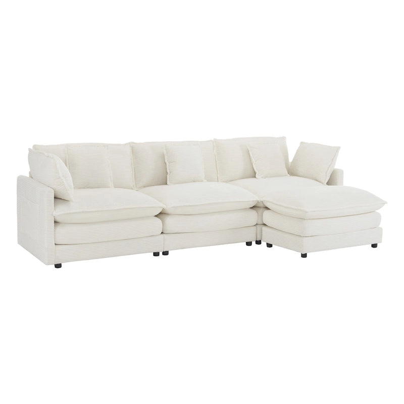 Schnittsofa mit beweglichem Ottoman Corduroy L-förmiges Polstersofa mit tiefer Sitzfläche, Lordosenkissen und Seitentaschen