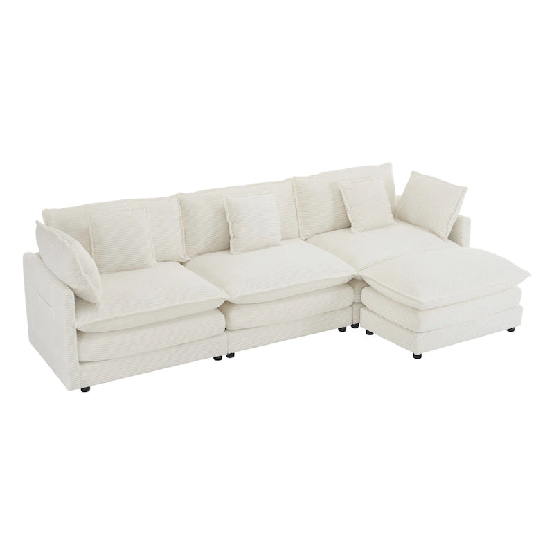 Schnittsofa mit beweglichem Ottoman Corduroy L-förmiges Polstersofa mit tiefer Sitzfläche, Lordosenkissen und Seitentaschen
