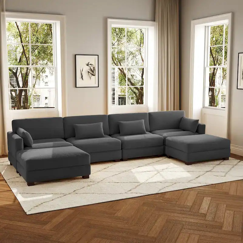 6-teiliges modulares Ecksofa in U-Form mit Ottoman