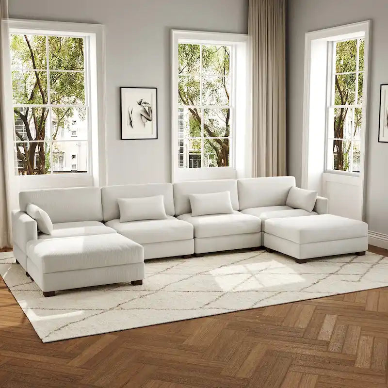 6-teiliges modulares Ecksofa in U-Form mit Ottoman