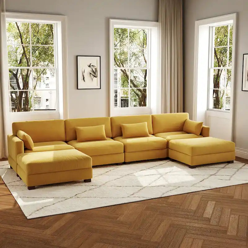 6-teiliges modulares Ecksofa in U-Form mit Ottoman